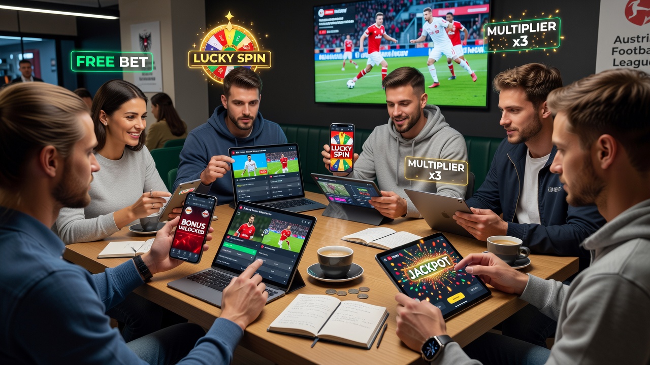 Mobile screen showing live Austrian football odds alongside casino-style bonus progress bars and payout tables